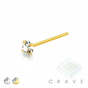 CLEAR ROUND CZ PRONG SET NOSE PIN PACKAGE 316L SURGICAL STEEL